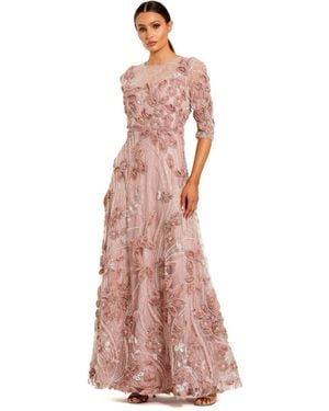 Mac Duggal 3/4 Sleeves High Neck Embellished Lace Gown - Pink