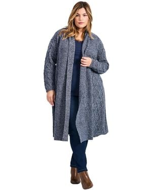 Avenue Plus Size Paris Longline Cable Cardi - Blue