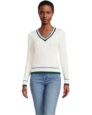 Lands' End Drifter Cable V-neck Sweater - White