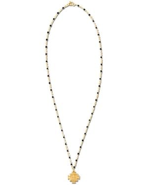 Ellie Vail Zayla Cross Pendant Enamel Beaded Necklace - Metallic