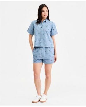 Tommy Hilfiger Star Print Chambray Short Sleeve Shirt Shorts - Blue