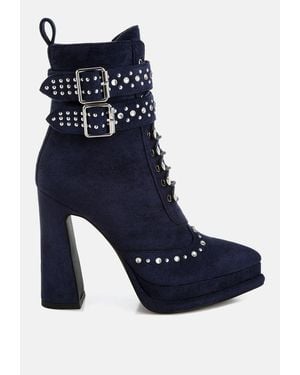LONDON RAG Punk Nomad Harness Detail Lace Up Boots - Blue