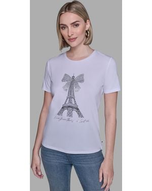Karl Lagerfeld Crewneck Embellished Bow Eiffel Tower T-shirt - Purple