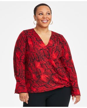 INC International Concepts Sequined Shimmering Surplice Blouse in Gray Lyst