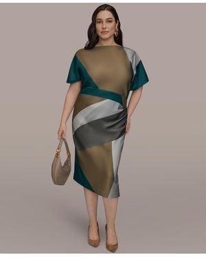 Donna Karan Plus Size Boat Neck Scuba Dress - Multicolor