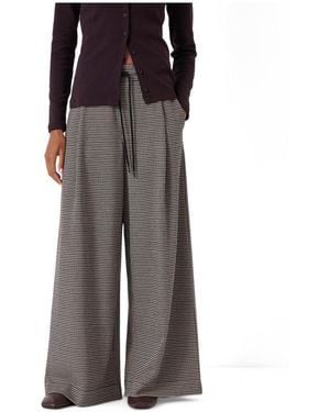Hush Check Wide Leg Jersey Pants - Brown