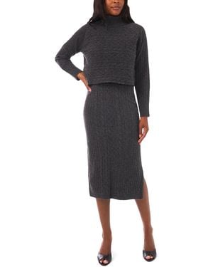 1.STATE 2-piece Turtle Neck Sweater And Midi Dress Set - Black