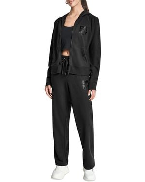 DKNY Stacked Satin Logo Full-zip Hoodie - Black