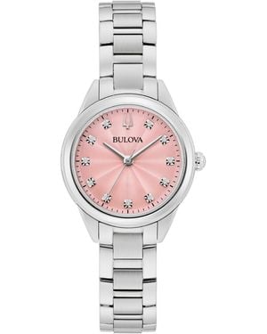 Bulova Sutton Diamond Accent Stainless Steel Bracelet Watch 28mm - Pink