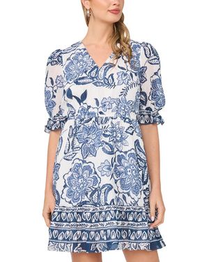 SAM & JESS V-neck Ruffle-hem Dress - Blue