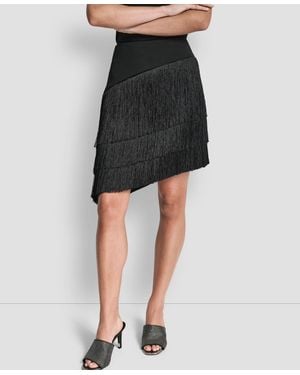 DKNY High-low Fringe Detail Skirt - Black