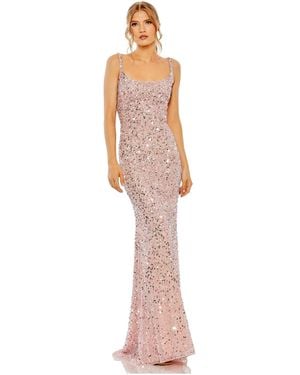 Mac Duggal Petite Sequined Low Back Slip Gown - White