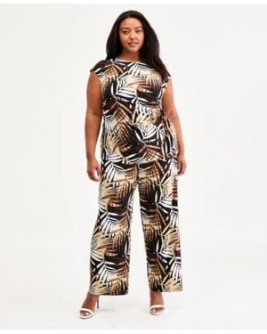 Anne Klein Plus Size Extended Shoulder Side Tie Top High Rise Pull On Wide Leg Pants - Multicolor