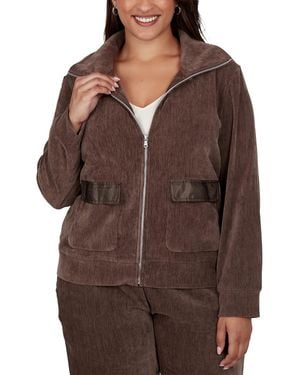 Ruby Rd. Plus Size Velveteen Corduroy Long-sleeve Collared Jacket - Brown