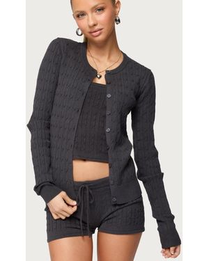 Edikted Nella Cable Knit Button Up Cardigan - Blue