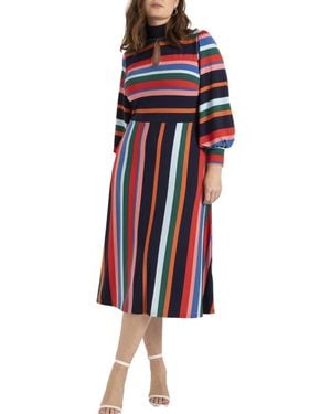 Eloquii Plus Size A-line Dress With Puff Sleeves - Red