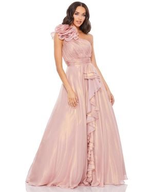 Mac Duggal Iridescent One Shoulder Rosette Ball Gown - Pink
