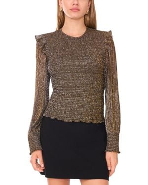 1.STATE Long Sleeve Smocked Body Blouse - Brown