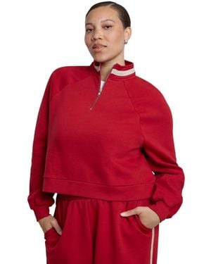 Eloquii Stripe Detail Quarter Zip Sweatshirt - Red