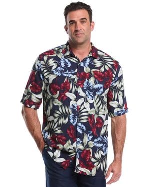 Cubavera Big & Tall Short Sleeves Floral Print Shirt - Blue