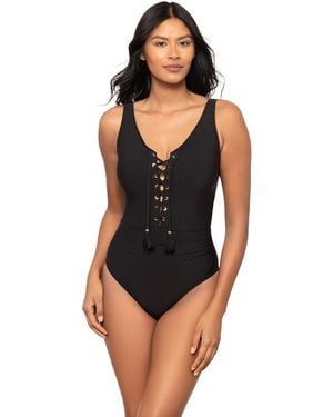Magicsuit Bronte Tummy-control V-neck Lace-up Plunge One-piece Swimsuit - Black