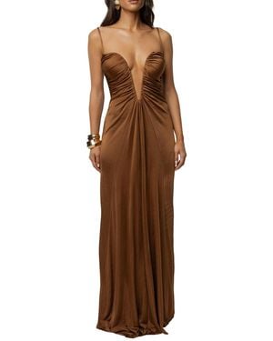 JLUXLABEL Auric Deep Plunge Maxi Dress - Brown