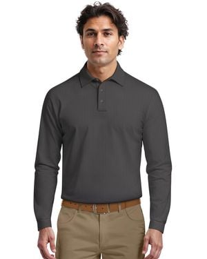 PGA TOUR Houndstooth Pattern Long-sleeve Golf Polo Shirt - Gray