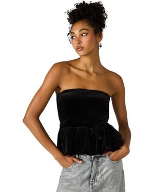 Steve Madden Tessae Velvet Strapless Bubble Hem Tube Top - Black
