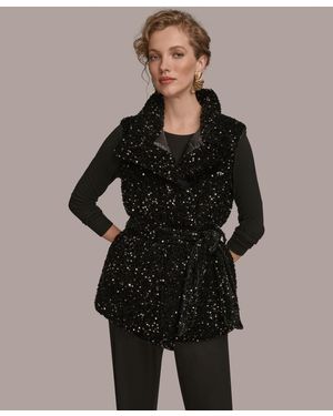 Donna Karan Tie Waist Sequin Vest - Black