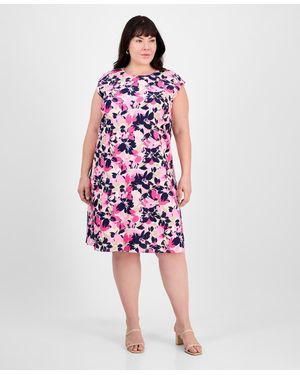 Jones New York Plus Size Floral-print Linen-blend Swing Dress - Red