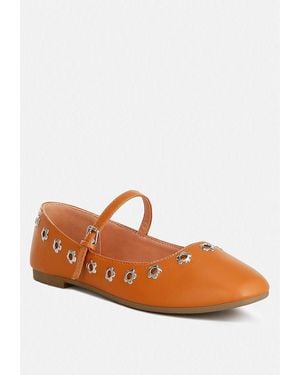 LONDON RAG Tanzer Floral Eyelet Strapped Ballerinas - Multicolor