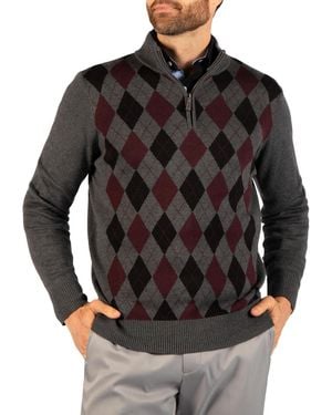 Tailorbyrd Argyle Knit Pattern Quarter-zip Sweater - Black