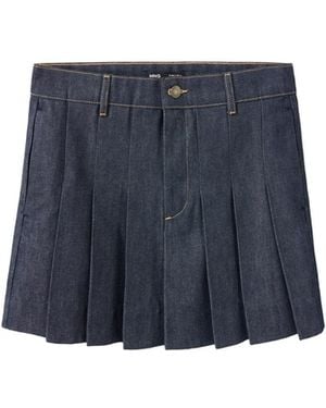 Mango Pleated A-line Mini Denim Skirt - Blue