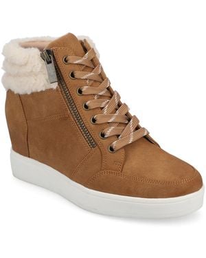 Journee Collection Clarity Round Toe Comfort Wedge Sneakers - Brown
