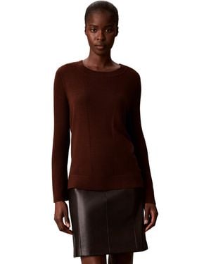 Calvin Klein Ribbed Sculpted-sleeve Crewneck Sweater - Red
