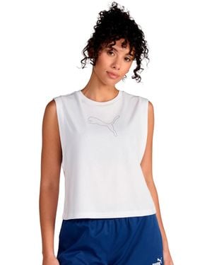 PUMA Rhinestone Cat Logo Relaxed Crewneck Tank Top - White