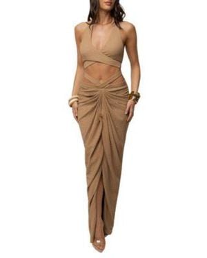 JLUXLABEL Cabana Halter Top Cabana Slit Maxi Skirt - Natural