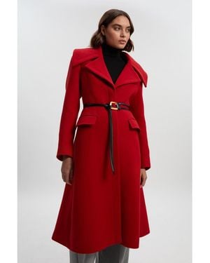 Karen Millen Wool Shawl Collar Belted Midi Coat - Red