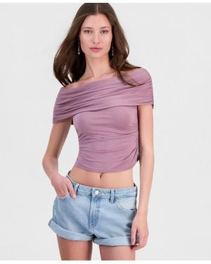Guess Off-the-shoulder Shirring Artimis Top - Purple