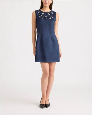 Ellen Tracy Embellished Faux Suede Dress - Blue