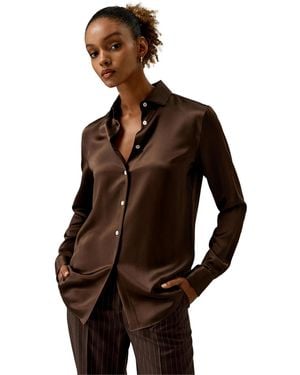 LILYSILK Spread Collar Silk Shirt - Brown