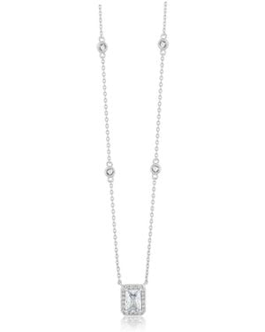 Simona Elegant Rectangle Birthstone Cz Halo Necklace - White
