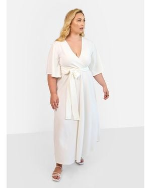 Rebdolls Plus Size Faux Wrap Maxi Dress - White