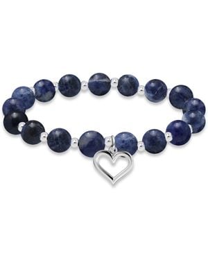 Macy's Silver-plated Beaded Heart Charm Stretch Bracelet - Blue