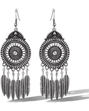 Jessica Simpson Boho Feather Statement Drop Earrings - Black