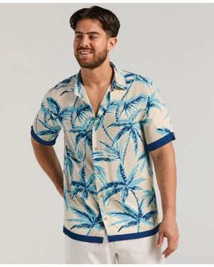 Cubavera Two-tone Palm Print Shirt - Blue