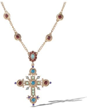 Jessica Simpson Crystal -tone Cross Pendant Necklace - White