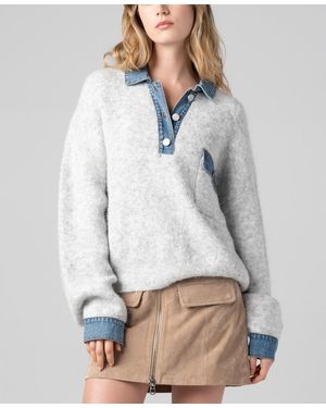 Blank NYC Denim Collar Button Front Sweater - Gray