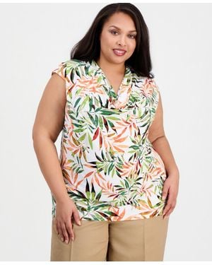 Kasper Plus Size Printed Cowl-neck Cap-sleeve Blouse - Multicolor