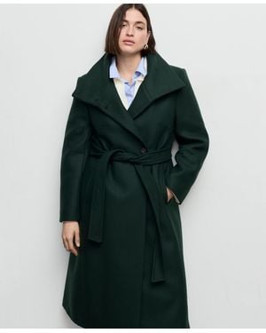 Mango Belt Manteco Wool Coat - Green